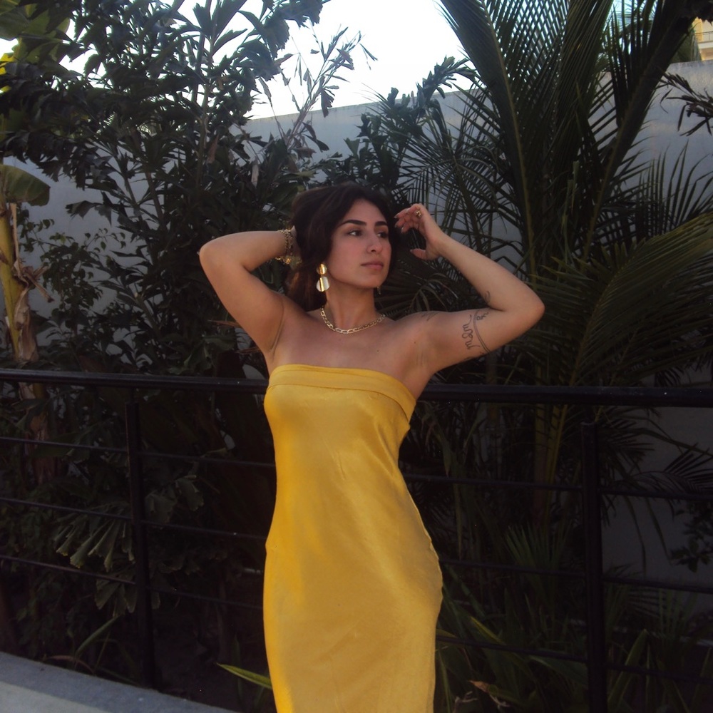 Runaway the Label Strapless Marigold Slip Dress